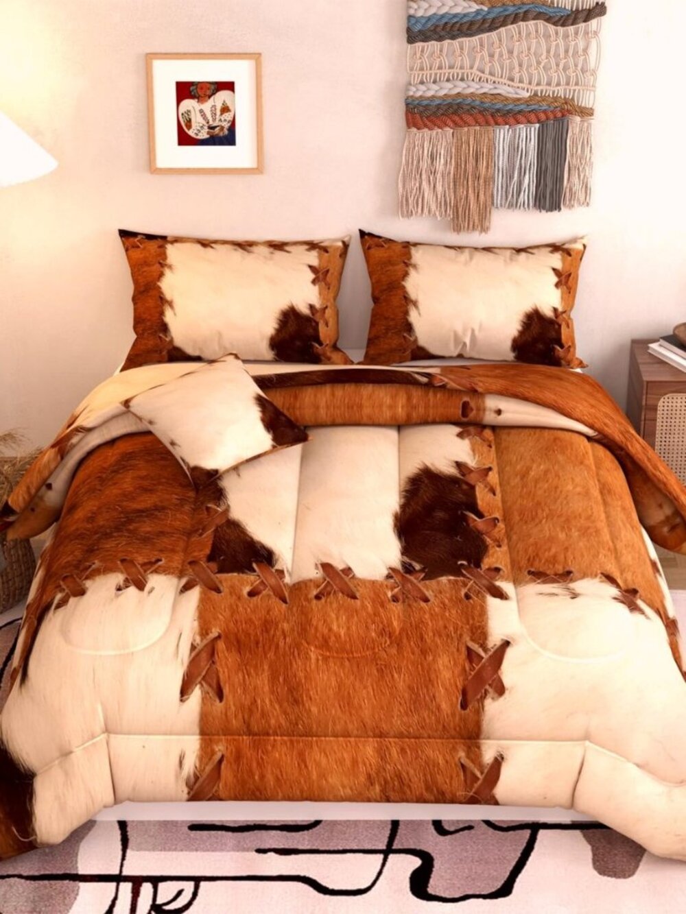 Namoxpa6 Pieces Cow Comforter Sets,3D Brown Vintage Retro Cowhide
